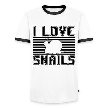 I love snails - Men's Ringer Shirt - white/black - Front - AI Model Female 172 light (172cm) & AI Model Male 178 dark (178cm)