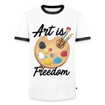 Art Is Freedom Artist Brush Colors Master Painter - Männer Kontrast-T-Shirt - Weiß/Schwarz - Vorne - AI Model Female 172 light (172cm) & AI Model Male 178 dark (178cm)