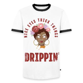 Beaux yeux Choses épaisses Mélanine Drippin Pour la fierté - T-shirt contrasté Homme - blanc/noir - Devant - AI Model Female 172 light (172cm) & AI Model Male 178 dark (178cm)