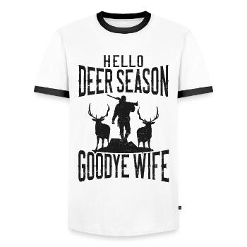 Buck Deer Hunting Hunter Husband - Männer Kontrast-T-Shirt - Weiß/Schwarz - Vorne - AI Model Female 172 light (172cm) & AI Model Male 178 dark (178cm)