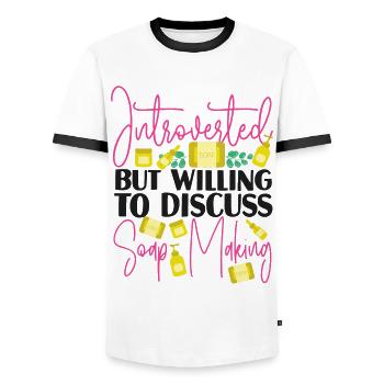 Soap Making Crafting Introverted - Men's Ringer Shirt - white/black - Front - AI Model Female 172 light (172cm) & AI Model Male 178 dark (178cm)