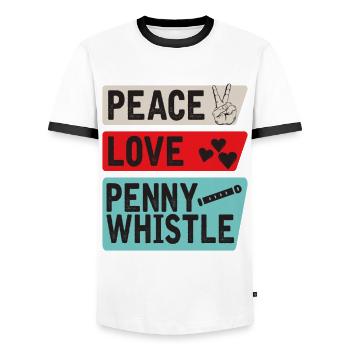 Peace Love Penny Whistle Musique irlandaise - T-shirt contrasté Homme - blanc/noir - Devant - AI Model Female 172 light (172cm) & AI Model Male 178 dark (178cm)