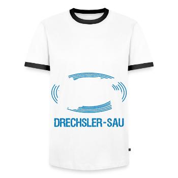 Drechsler Drechselbank Witz Drechseln - Männer Kontrast-T-Shirt - Weiß/Schwarz - Vorne - AI Model Female 172 light (172cm) & AI Model Male 178 dark (178cm)