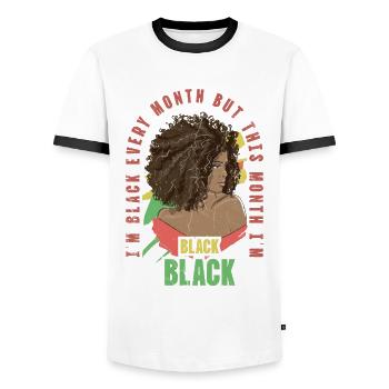 I'm black every month, but this month I'm - Men's Ringer Shirt - white/black - Front - AI Model Female 172 light (172cm) & AI Model Male 178 dark (178cm)