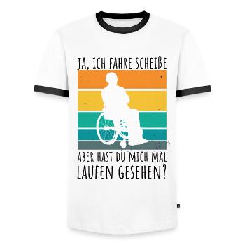 Rollstuhlfahrer Humor Spruch - Männer Kontrast-T-Shirt - Weiß/Schwarz - Vorne - AI Model Female 172 light (172cm) & AI Model Male 178 dark (178cm)