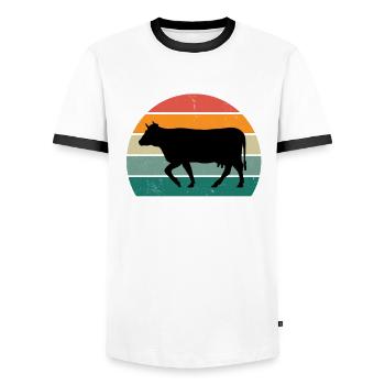 Vaches Bovins Bovins Ferme Agriculteur Viande Vache - T-shirt contrasté Homme - blanc/noir - Devant - AI Model Female 172 light (172cm) & AI Model Male 178 dark (178cm)