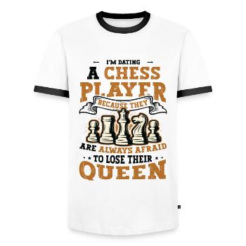 Dating mit einer Schachspielerin Schachfrau - Männer Kontrast-T-Shirt - Weiß/Schwarz - Vorne - AI Model Female 172 light (172cm) & AI Model Male 178 dark (178cm)