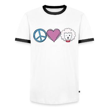 Paix Amour Caniche Amoureux des chiens - T-shirt contrasté Homme - blanc/noir - Devant - AI Model Female 172 light (172cm) & AI Model Male 178 dark (178cm)