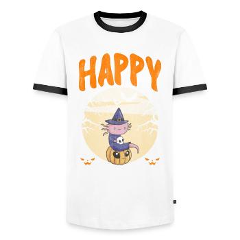 Halloween Axolotl Scary Pumpkins & Skull - Men's Ringer Shirt - white/black - Front - AI Model Female 172 light (172cm) & AI Model Male 178 dark (178cm)