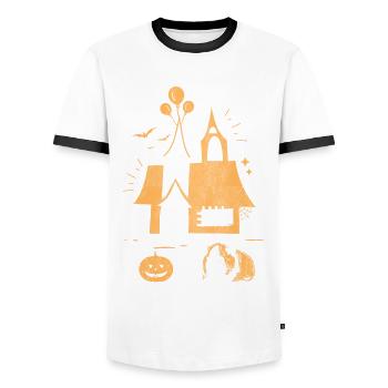 Halloween Hamster In Halloween Yard - Men's Ringer Shirt - white/black - Front - AI Model Female 172 light (172cm) & AI Model Male 178 dark (178cm)