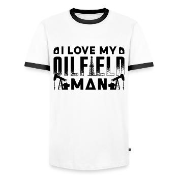 J’adore mon travailleur des champs pétrolifères Man Oilfield - T-shirt contrasté Homme - blanc/noir - Devant - AI Model Female 172 light (172cm) & AI Model Male 178 dark (178cm)