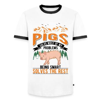 Pig Gift Farmer Pigs - Men's Ringer Shirt - white/black - Front - AI Model Female 172 light (172cm) & AI Model Male 178 dark (178cm)