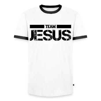 Team Jesus Christian Religion Christ Jesus - Männer Kontrast-T-Shirt - Weiß/Schwarz - Vorne - AI Model Female 172 light (172cm) & AI Model Male 178 dark (178cm)