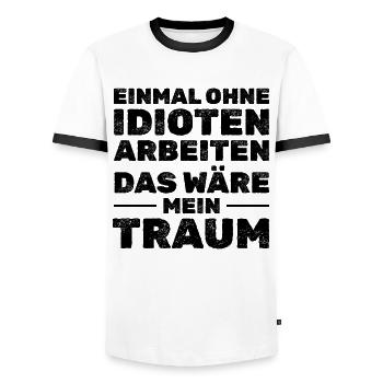 Einmal ohne Idioten arbeiten - Lustige Sprüche - Männer Kontrast-T-Shirt - Weiß/Schwarz - Vorne - AI Model Female 172 light (172cm) & AI Model Male 178 dark (178cm)