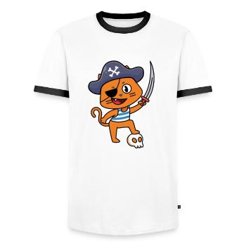 Purrate Piratenkostüm Katzenliebhaber Niedlicher - Männer Kontrast-T-Shirt - Weiß/Schwarz - Vorne - AI Model Female 172 light (172cm) & AI Model Male 178 dark (178cm)