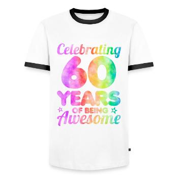 60th Birthday Idea Celebrating 60 Year Of Being - Männer Kontrast-T-Shirt - Weiß/Schwarz - Vorne - AI Model Female 172 light (172cm) & AI Model Male 178 dark (178cm)