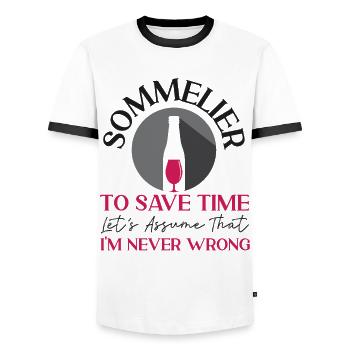 Dégustation de vin de sommelier - T-shirt contrasté Homme - blanc/noir - Devant - AI Model Female 172 light (172cm) & AI Model Male 178 dark (178cm)