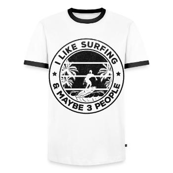 Surfer - Ich mag Surfen und vielleicht 3 Leute - - Männer Kontrast-T-Shirt - Weiß/Schwarz - Vorne - AI Model Female 172 light (172cm) & AI Model Male 178 dark (178cm)