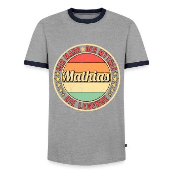 Mathias Der Mann Der Mythos Die Legende - Männer Kontrast-T-Shirt - Grau/Navy  - Vorne - AI Model Female 172 light (172cm) & AI Model Male 178 light (178cm)