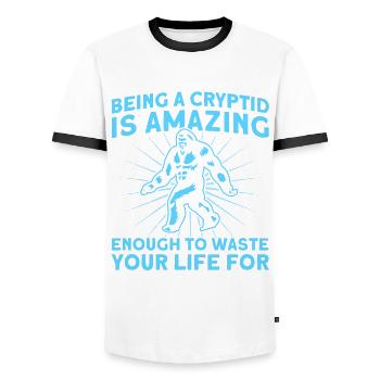 Cryptozoology Kryptoide Monster Nerd Gift - Men's Ringer Shirt - white/black - Front - AI Model Female 172 light (172cm) & AI Model Male 178 dark (178cm)
