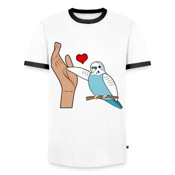 Budgerigar Budgie Coeur Budgerigar - T-shirt contrasté Homme - blanc/noir - Devant - AI Model Female 172 light (172cm) & AI Model Male 178 dark (178cm)