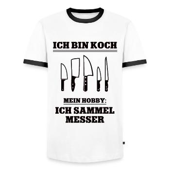 Ich Bin Koch Küche Zubehör Köche Messer Kochmesser - Männer Kontrast-T-Shirt - Weiß/Schwarz - Vorne - AI Model Female 172 light (172cm) & AI Model Male 178 dark (178cm)