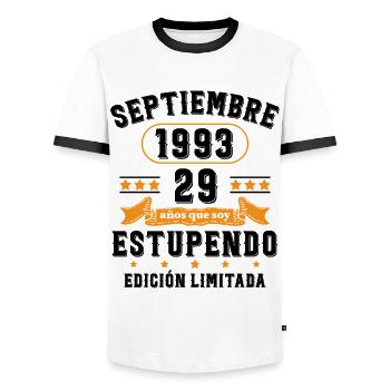 29 Ans Anniversaire Vintage Né(e) Septembre 1993 - T-shirt contrasté Homme - blanc/noir - Devant - AI Model Female 172 light (172cm) & AI Model Male 178 dark (178cm)