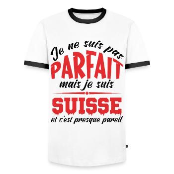 Je Ne Suis Pas Parfait Mais Je Suis Suisse - T-shirt contrasté Homme - blanc/noir - Devant - AI Model Female 172 light (172cm) & AI Model Male 178 dark (178cm)