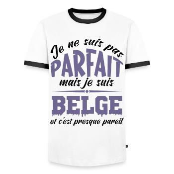 Je ne suis pas parfaite mais je suis Belge - T-shirt contrasté Homme - blanc/noir - Devant - AI Model Female 172 light (172cm) & AI Model Male 178 dark (178cm)