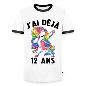 J'ai Déja 12 Ans Cadeau Anniversaire Fille Licorne - T-shirt contrasté Homme - blanc/noir - Devant - AI Model Female 172 light (172cm) & AI Model Male 178 dark (178cm)