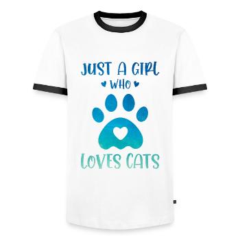 Just A Girl Who Loves Cats Cat Owner Cat Lover Tra - Männer Kontrast-T-Shirt - Weiß/Schwarz - Vorne - AI Model Female 172 light (172cm) & AI Model Male 178 dark (178cm)