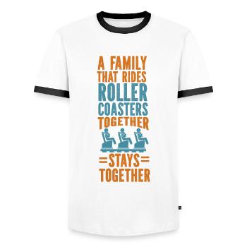 Scooter Coaster A Family That Rides - Men's Ringer Shirt - white/black - Front - AI Model Female 172 light (172cm) & AI Model Male 178 dark (178cm)