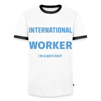 Profession de travailleur social international - T-shirt contrasté Homme - blanc/noir - Devant - AI Model Female 172 light (172cm) & AI Model Male 178 dark (178cm)
