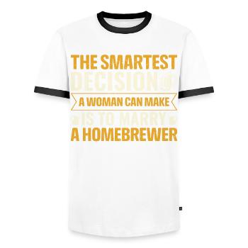 Homebrewing Beer Brewing Alcohol Drinker Alcoholic - Men's Ringer Shirt - white/black - Front - AI Model Female 172 light (172cm) & AI Model Male 178 dark (178cm)