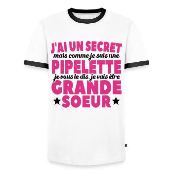 J'ai Un Secret Je Vais Être Grande Soeur - T-shirt contrasté Homme - blanc/noir - Devant - AI Model Female 172 light (172cm) & AI Model Male 178 dark (178cm)