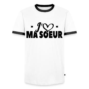J'aime Ma Soeur - T-shirt contrasté Homme - blanc/noir - Devant - AI Model Female 172 light (172cm) & AI Model Male 178 dark (178cm)