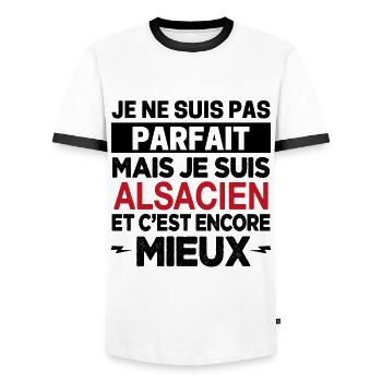 Je ne suis pas parfait mais Alsacien Alsace Cadeau - T-shirt contrasté Homme - blanc/noir - Devant - AI Model Female 172 light (172cm) & AI Model Male 178 dark (178cm)