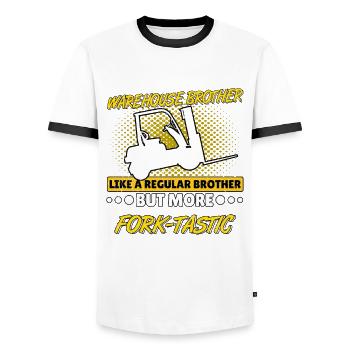 Forklift driver Brother Forklift Fork-Tastic - Men's Ringer Shirt - white/black - Front - AI Model Female 172 light (172cm) & AI Model Male 178 dark (178cm)