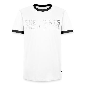 Elle veut la conception D-diesel pour la mécanique - T-shirt contrasté Homme - blanc/noir - Devant - AI Model Female 172 light (172cm) & AI Model Male 178 dark (178cm)