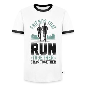 Running Runner Half Marathon - Men's Ringer Shirt - white/black - Front - AI Model Female 172 light (172cm) & AI Model Male 178 dark (178cm)