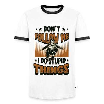 I do stupid things, parkour, free running. - Men's Ringer Shirt - white/black - Front - AI Model Female 172 light (172cm) & AI Model Male 178 dark (178cm)