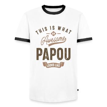 This is What an Awesome Papou Looks Like - Men's Ringer Shirt - white/black - Front - AI Model Female 172 light (172cm) & AI Model Male 178 dark (178cm)