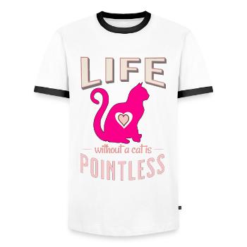 La vie sans chat est inutile Cats Sleep Shirt - T-shirt contrasté Homme - blanc/noir - Devant - AI Model Female 172 light (172cm) & AI Model Male 178 dark (178cm)