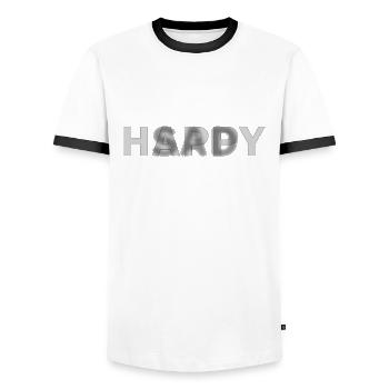 Attitude contradictoire heureuse ou triste à l’égard de la vie - T-shirt contrasté Homme - blanc/noir - Devant - AI Model Female 172 light (172cm) & AI Model Male 178 dark (178cm)