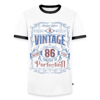 Vintage Crafted To Perfection 86th Birthday - Men's Ringer Shirt - white/black - Front - AI Model Female 172 light (172cm) & AI Model Male 178 dark (178cm)