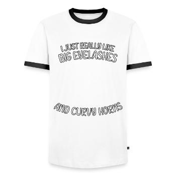Highland Cow Scottish Highland Cattle - T-shirt contrasté Homme - blanc/noir - Devant - AI Model Female 172 light (172cm) & AI Model Male 178 dark (178cm)