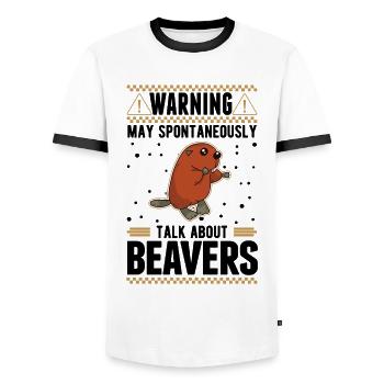 May spontaneously talk about Beavers Biber - Männer Kontrast-T-Shirt - Weiß/Schwarz - Vorne - AI Model Female 172 light (172cm) & AI Model Male 178 dark (178cm)