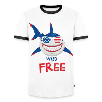 Wild And Free Design For The - Men's Ringer Shirt - white/black - Front - AI Model Female 172 light (172cm) & AI Model Male 178 dark (178cm)