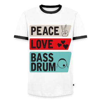 Peace Love Bass Drum Instrument Musique - T-shirt contrasté Homme - blanc/noir - Devant - AI Model Female 172 light (172cm) & AI Model Male 178 dark (178cm)