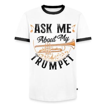 Trumpet Player Vintage Ask Me - Männer Kontrast-T-Shirt - Weiß/Schwarz - Vorne - AI Model Female 172 light (172cm) & AI Model Male 178 dark (178cm)